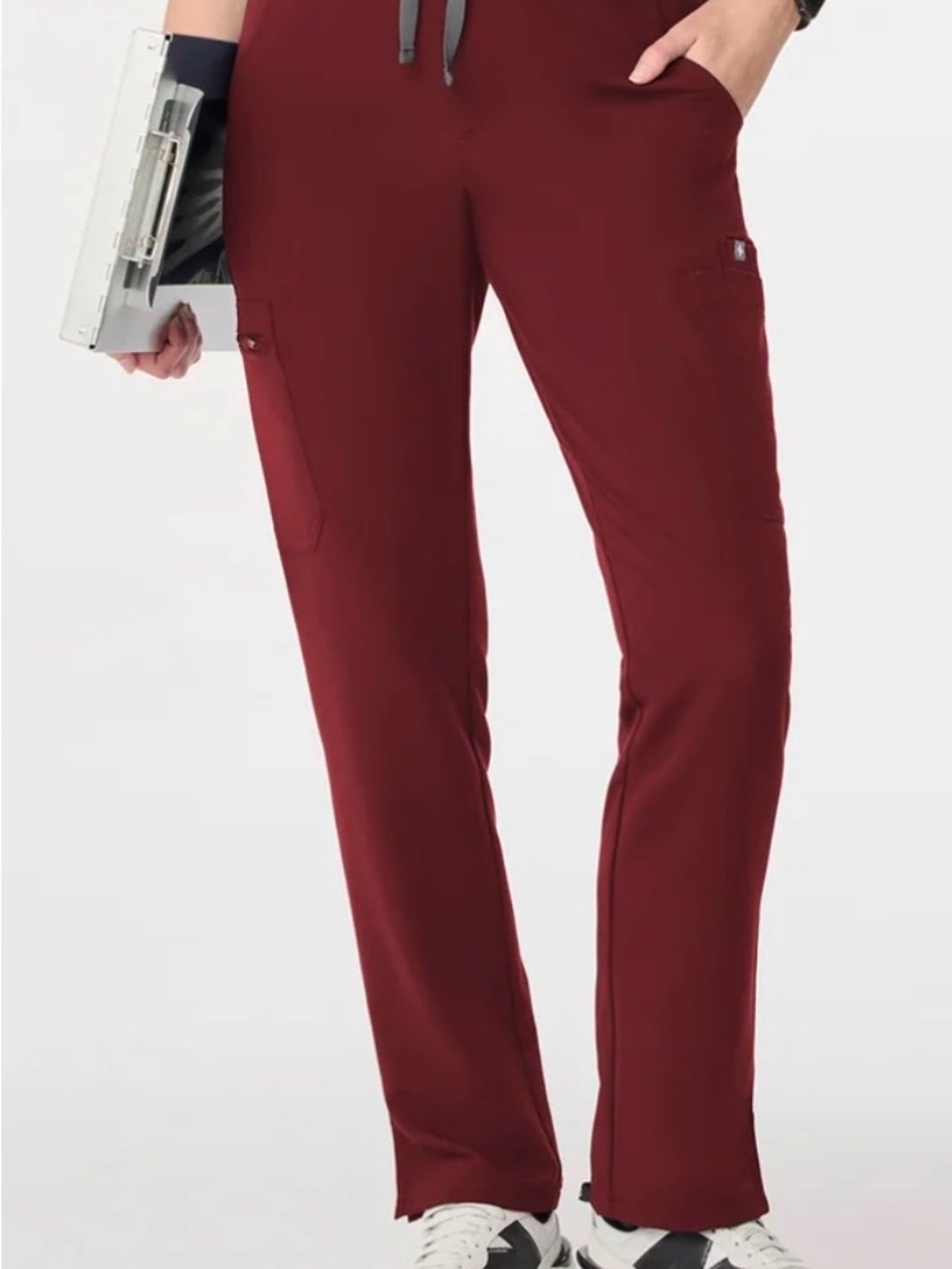 FIGS Dowa High-Rise Straight-Leg Burgundy Scrub Pants - Picture 3 of 3